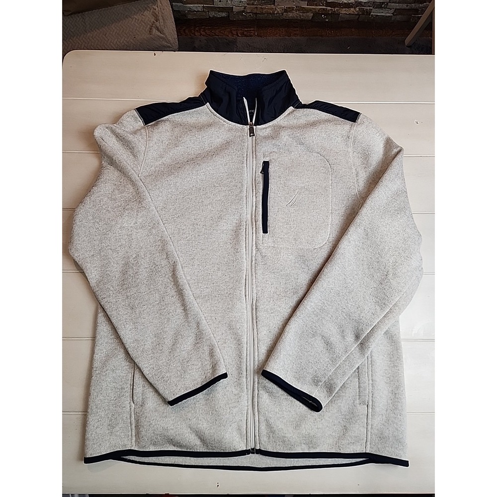 Nautica Men's Full Zip Fleece Sweatshirt XL Gray Long Sleeve Mock Neck